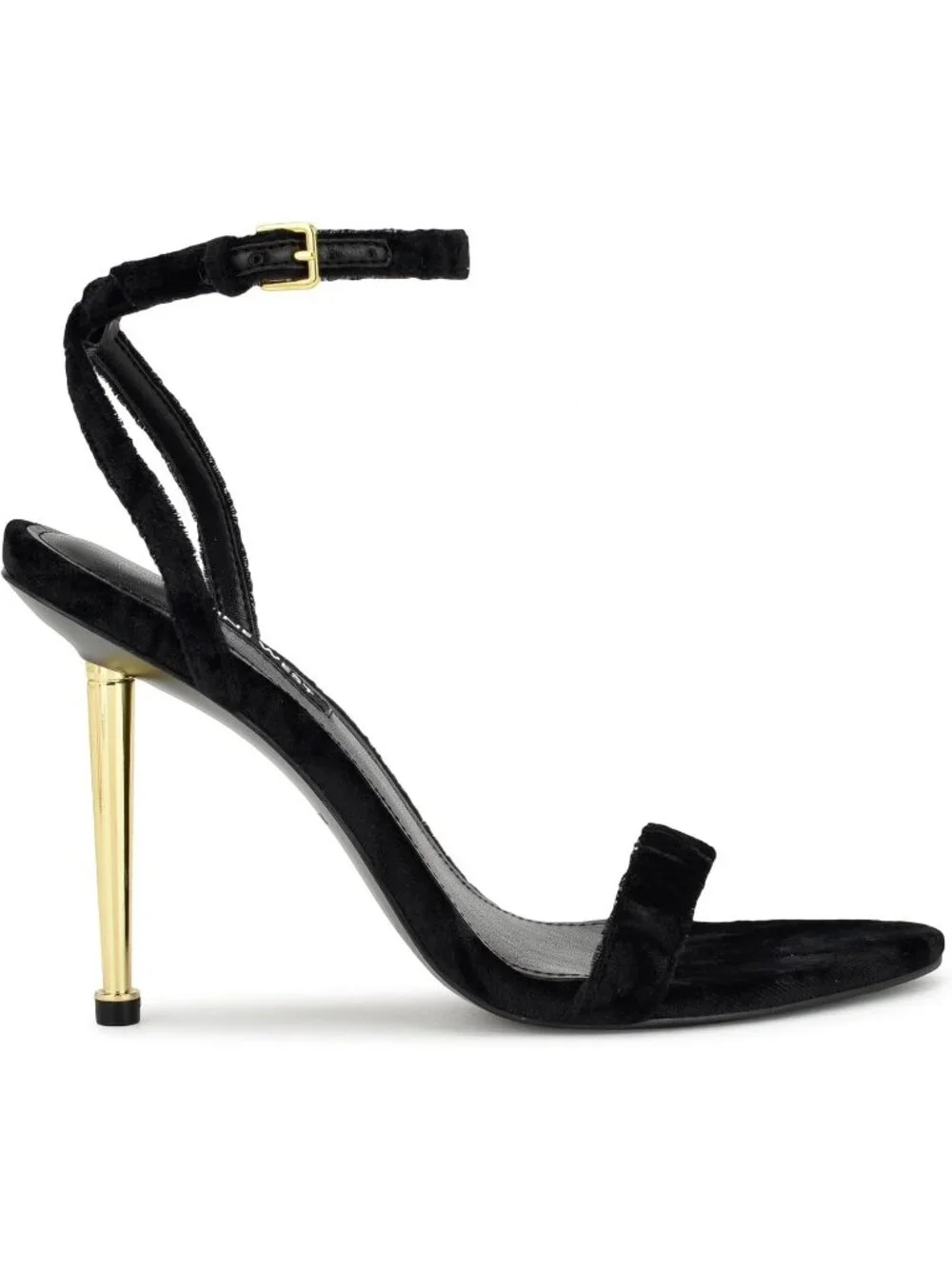 Women's Black Velvet Open Toe Ankle Strap Reina Lightweight Heel Sandal Shoes